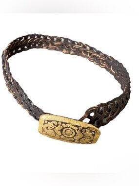Brown Gold Woven Wooden Raffia Womens Belt 28” by 1”